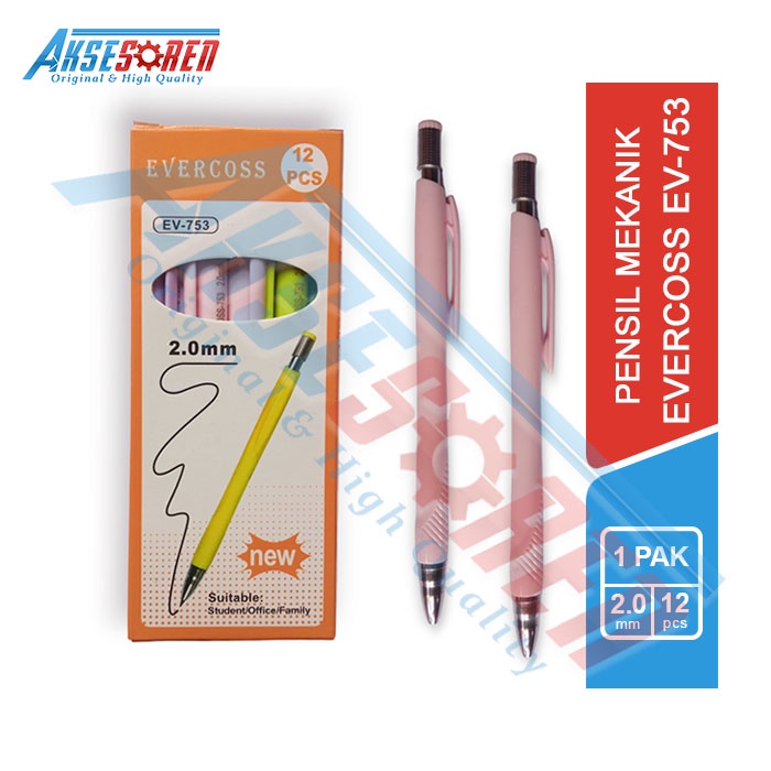 

Aksesoren Pensil Mekanik Evercoss [EV-753/1 Pack/12 Pcs] / Alat Tulis Sekolah Pengsil Isi Ulang 1 Pak / Mechanical Pencil 2.0mm