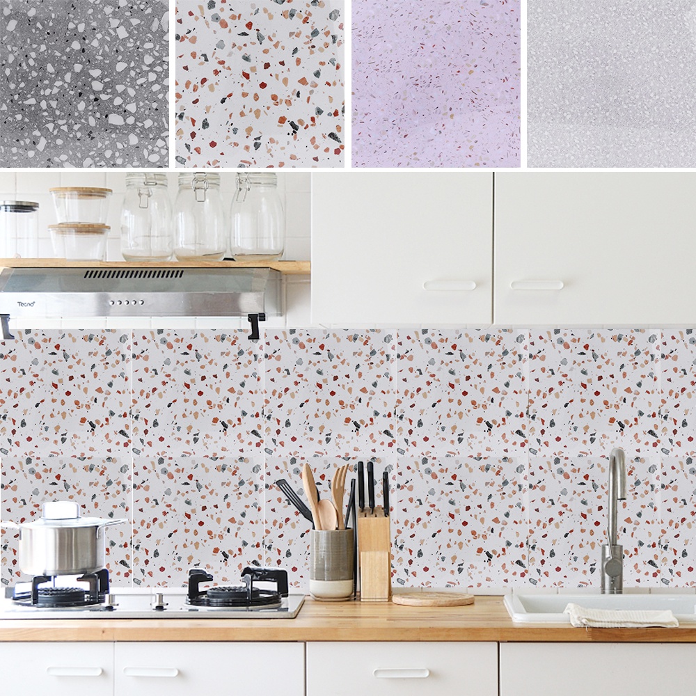 Stiker Dinding Terrazzo Imitasi Anti Minyak Dapur/Wallpaper Dinding Tahan Panas Berperekat/Wallpaper Terrazzo Tahan Aus Yang Menebal Dekorasi Rumah