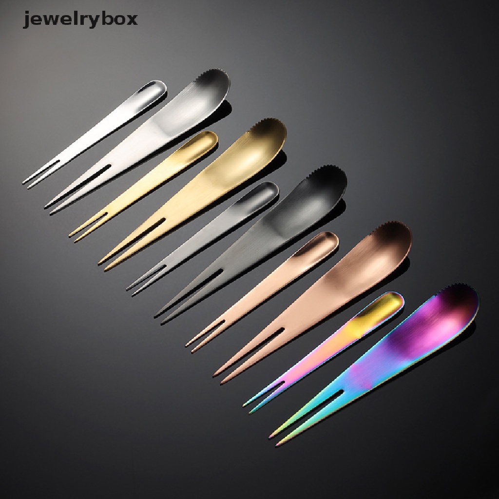 [jewelrybox] Kreatif Stainless Steel Garpu Buah Dual-Use Serba Guna Es Krim Dessert Sendok Garpu Buah Portable Cocktail Salad Fruit Forks Garpu Kue Butik