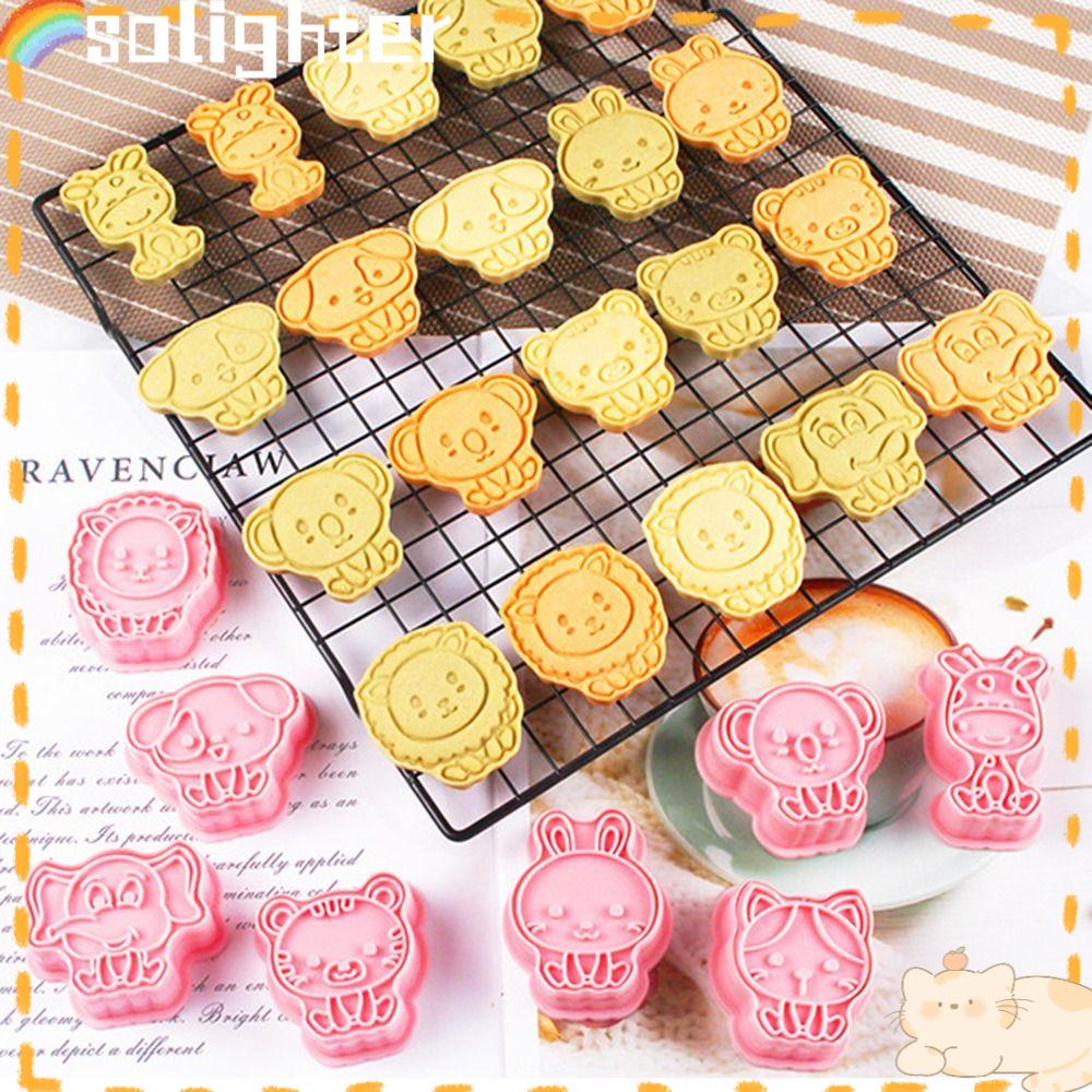 Solighter 8pcs/set Cetakan Biskuit Kue Kering Dekorasi Alat Kue Kucing Anjing Gajah Plunger Plastik Cetakan Kue