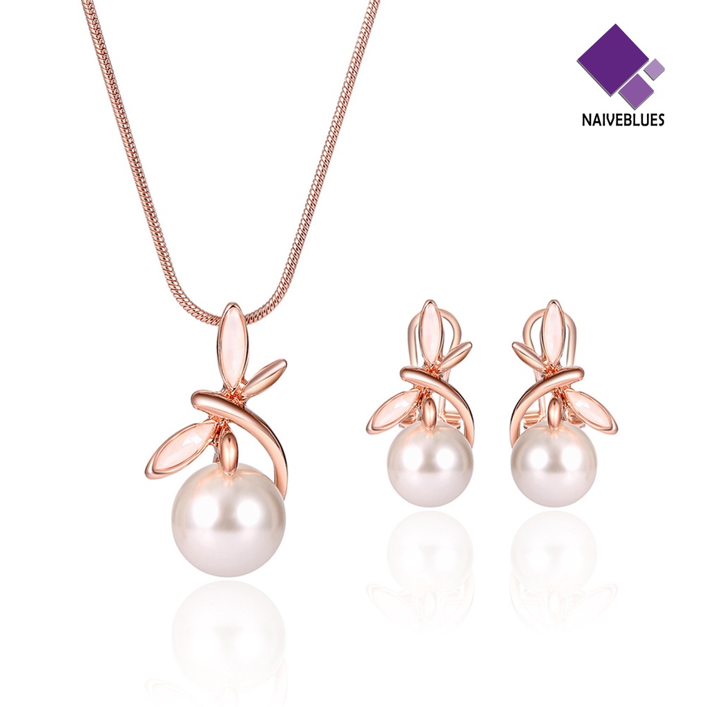 Naiveblue &gt; 1set Wanita Kalung Ikatan Simpul Perhiasan Mutiara Imitasi Bow Stud Necklace Untuk