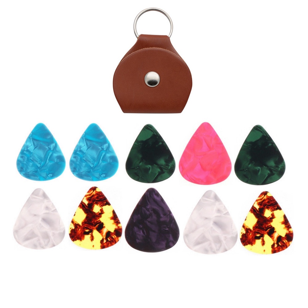 3warna Pilihan PU Leather Guitar Picks Holder Case Dengan 10 Pcs Multicolor Picks Gitar Keychain Plectrum Bag Picks Set