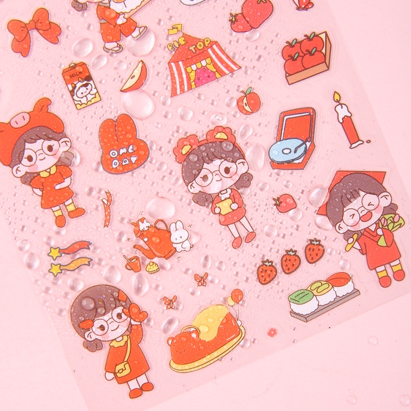 6lembar Kartun Lucu Party Series Deco Stiker Tahan Air PET Multi-Pola Sticker