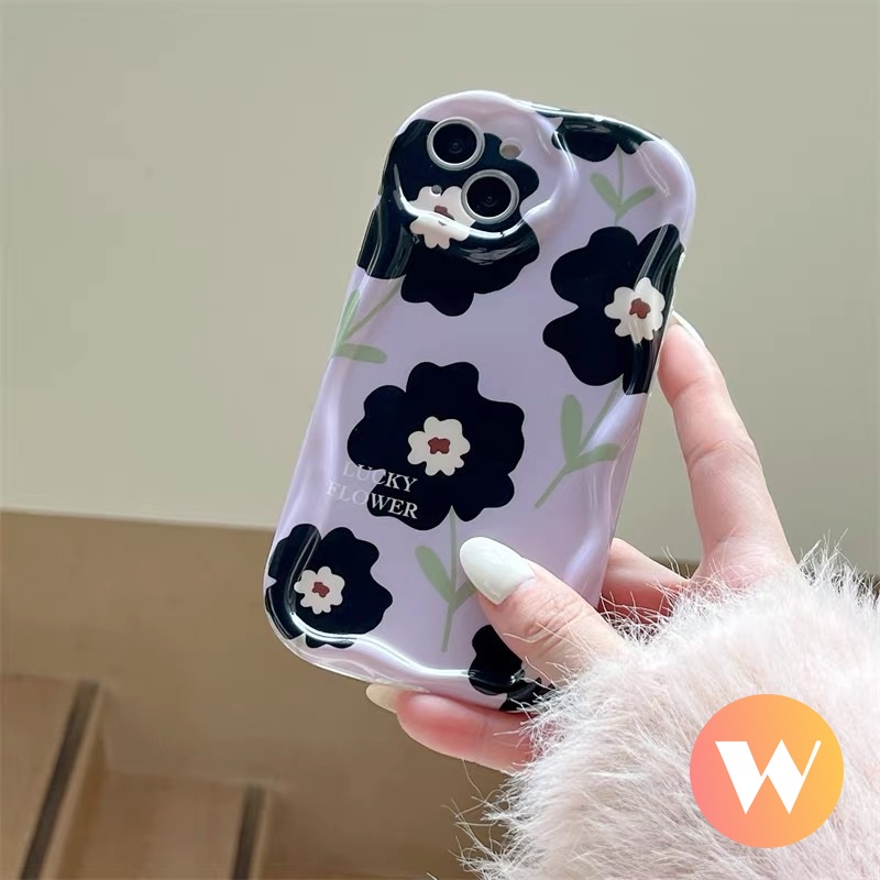 IPHONE Casing Tepi Melengkung Bergelombang 3D Kompatibel Untuk Iphone7 8 6s 6plus11 13 14 12 Pro Max XR X XS Max 7Plus SE 2020 Retro Bunga Airbag Glossy Shockproof Soft Tpu Purple Cover