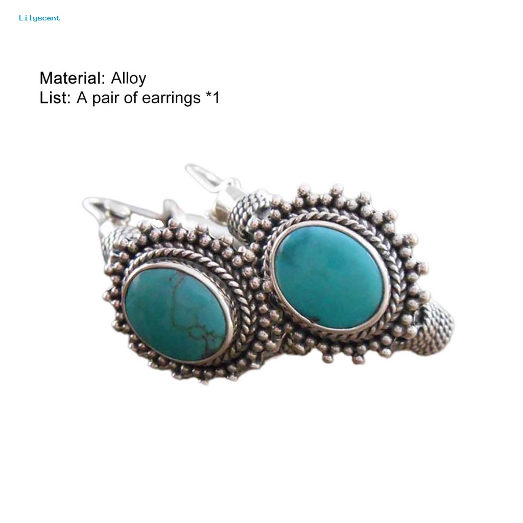 Lilyscent 1pasang Anting Klip Tindik Perhiasan Aksesoris Vintage Turquoise Lady Boho Earrings Simple