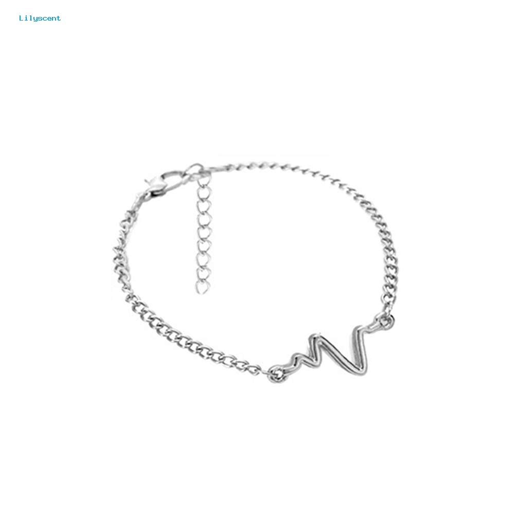 Lilyscent Sederhana Unisex Electrocardiogram Pesona Adjustable Gelang Pasangan Pergelangan Tangan Perhiasan