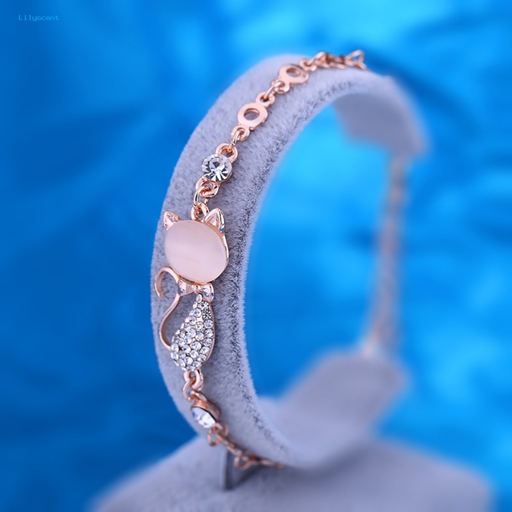 Gelang Rantai Lilyscent Alloy Untuk Pesta Berlian Imitasi Kucing Liontin Bangle Fashion