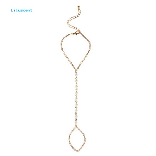 Lilyscent Wanita/'s Fashion Faux Pearl Gelang Link Jari Cincin Tangan Rantai Harness Perhiasan