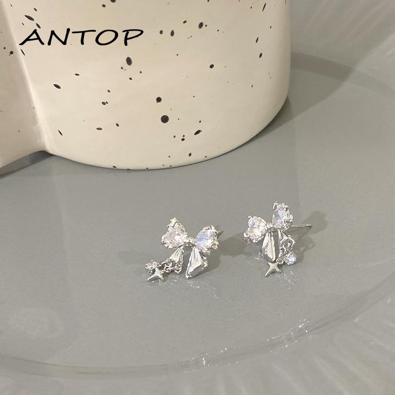 [Antop Rawis Fashion Temperamen Ikatan Simpul Zirkon Anting Wanita Desain Rasa Sederhana Anting Bermutu Tinggi