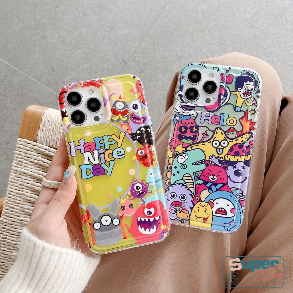 Untuk VIVO Y36 Y15s Y17 Y16 Y02 Y12 Y15 Y21 Y20i Y21s Y91 Y93 V25 E Y12i Y20 Y35 Y12s Y30 Y22 Y33s Y11 Y15A Y91C Y22s Y95 Y50 Doodle Lucu Monster Kecil Soft Airbag Shockproof Case