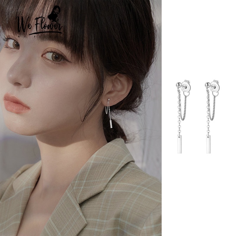 Kami Bunga Chic s925 Perak Rumbai Rantai Bar Menjuntai Anting-Anting Untuk Wanita Perempuan Sederhana Fashion Hypoallergenic Panjang Drop Earring Trendi Telinga Perhiasan Aksesoris