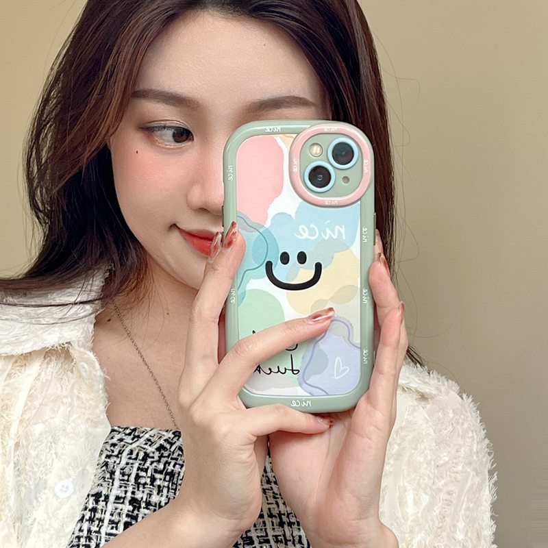 Nice Good Luck Morandi Smile Soft Case HP iP iPhone 14 13 12 11 Pro Max FTD New Puff Casing Apple