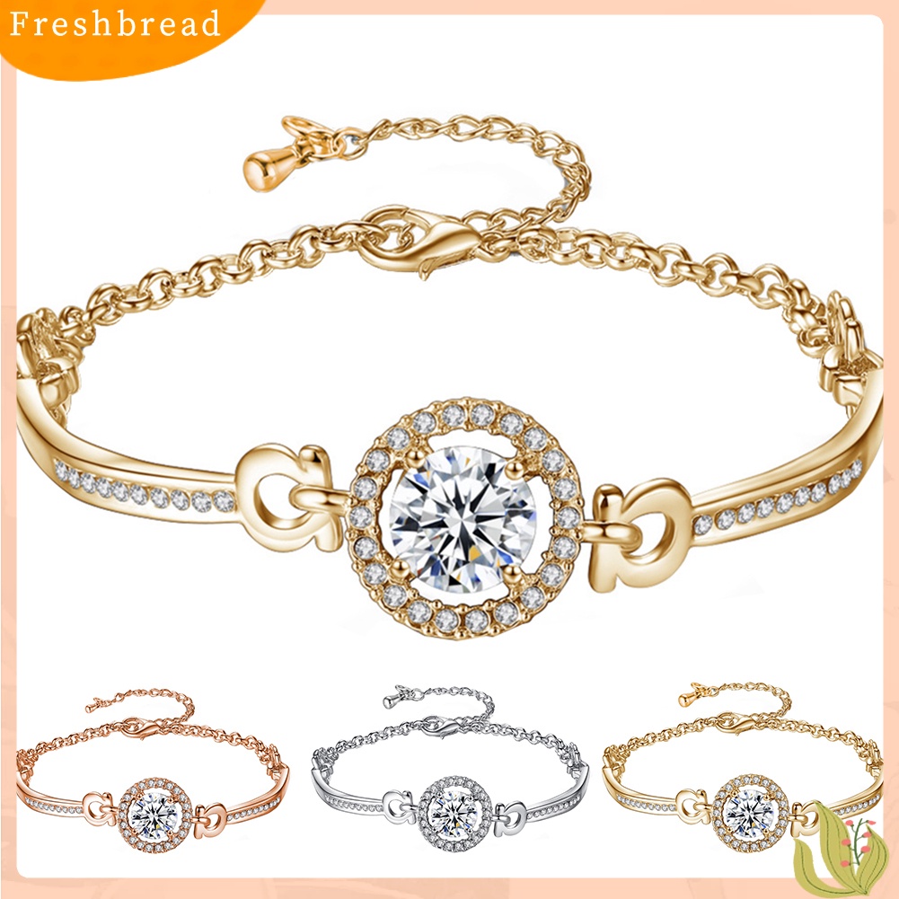 &lt; Freshbread &gt; Mewah Cubic Zirconia Bertatahkan Adjustable Rantai Gelang Bangle Wanita Perhiasan Hadiah