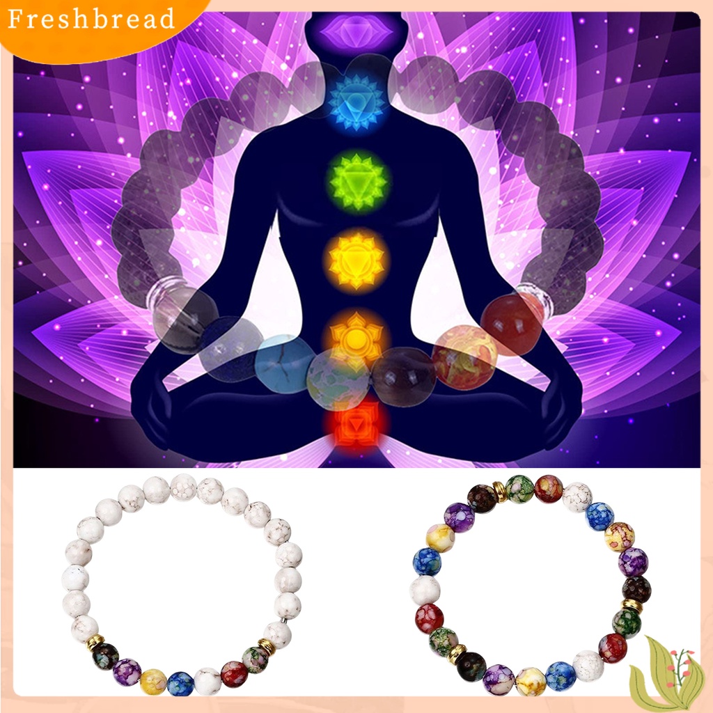 < Freshbread > Beads Gelang Manik-Manik Warna-Warni Tali Elastis Adjustable All-match Hadiah Hias Faux Volcanic Agate Stone Energy Bangle Fashion Charm Untuk Pacaran