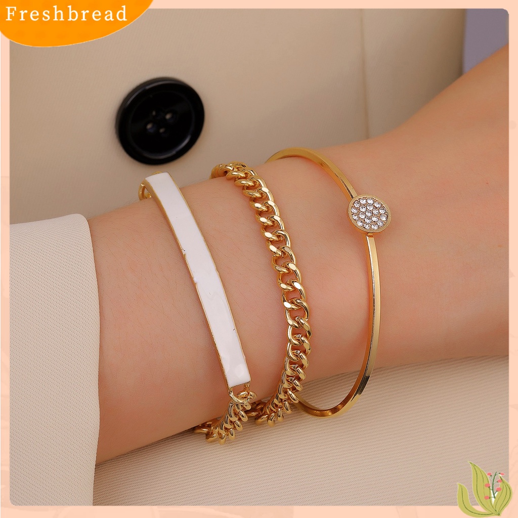 &lt; Freshbread &gt; 3Pcs/Set Cubic Zirconia Bukaan Wanita Gelang Alloy Shiny Adjustable Simple Bangles Perhiasan Aksesoris