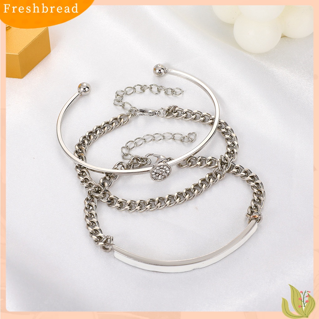 &lt; Freshbread &gt; 3Pcs/Set Cubic Zirconia Bukaan Wanita Gelang Alloy Shiny Adjustable Simple Bangles Perhiasan Aksesoris