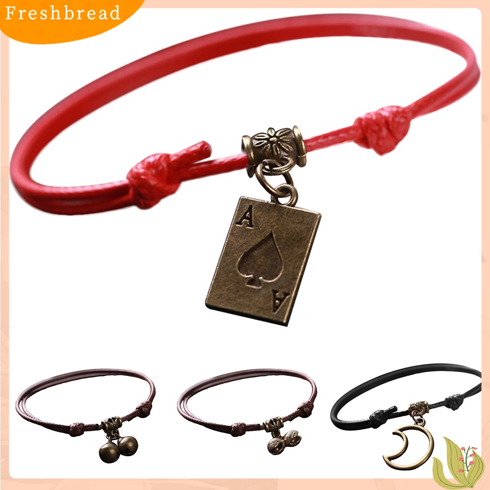 &lt; Freshbread &gt; Sederhana Unisex Poker Bell Berongga Bulan Pesona Adjustable Lilin Tali Gelang Perhiasan