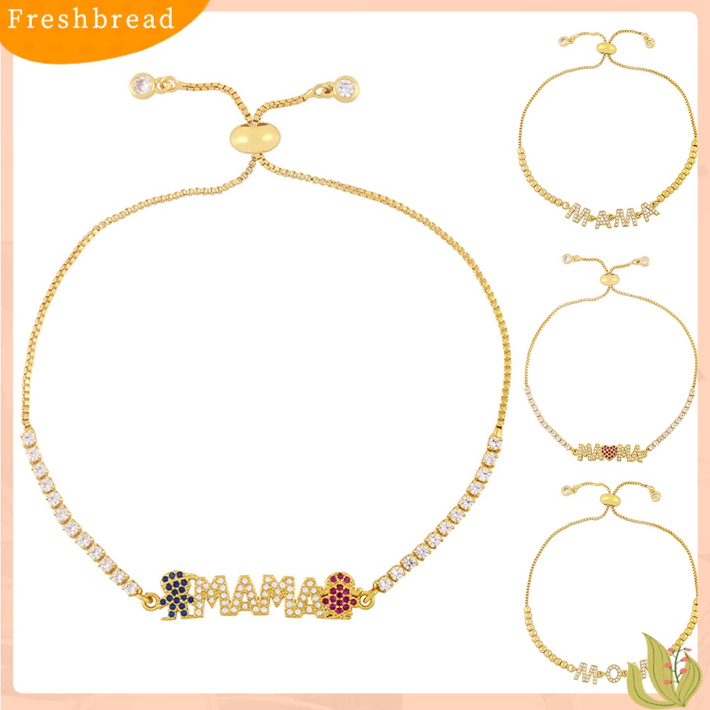 < Freshbread > Liontin Gelang Adjustable Cubic Zirconia Personalized Electroplating Letter Decor Hias Pengerjaan Halus MAMA Liontin Rantai Gelang Hadiah Ulang Tahun