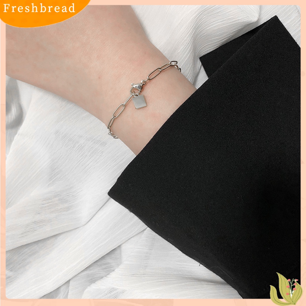 &lt; Freshbread &gt; Gelang Wanita Tidak Luntur Rantai Tebal Eye-catching Semua Pertandingan Hadiah Perhiasan Yang Dapat Disesuaikan Berlapis Emas Wanita Square Pendant Chain Bracelet Dekorasi Untuk Kehidupan Sehari-Hari