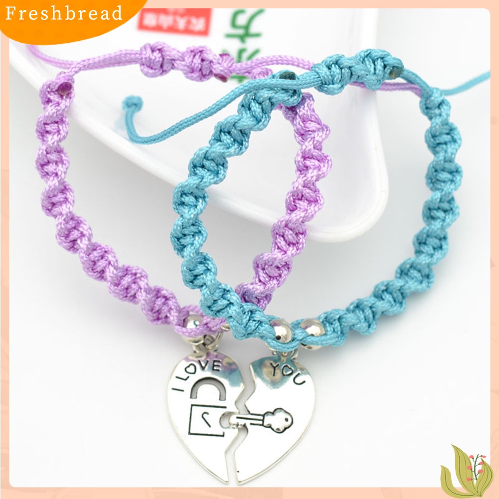 &lt; Freshbread &gt; 2Pcs Unisex Pecinta Ibu Putri Split Hati Liontin Braided Bracelets Love Gift