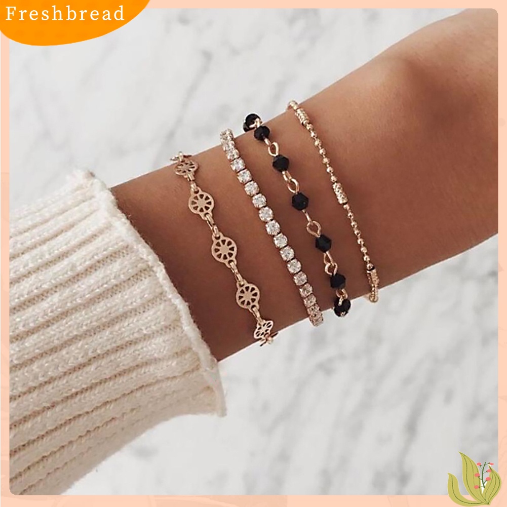 &lt; Freshbread &gt; 4Pcs/Set Wanita Multilayer Berongga Kompas Berlian Imitasi Manik-Manik Gelang Rantai Tenis