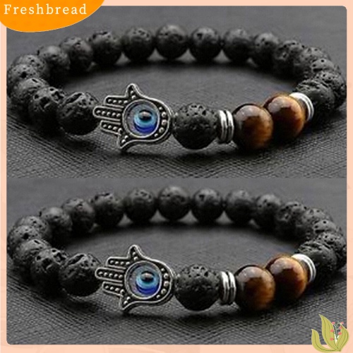 &lt; Freshbread &gt; Fashion Perhiasan Unisex Manik-Manik Batu Alam Perak Buddha Tangan Pesona Gelang