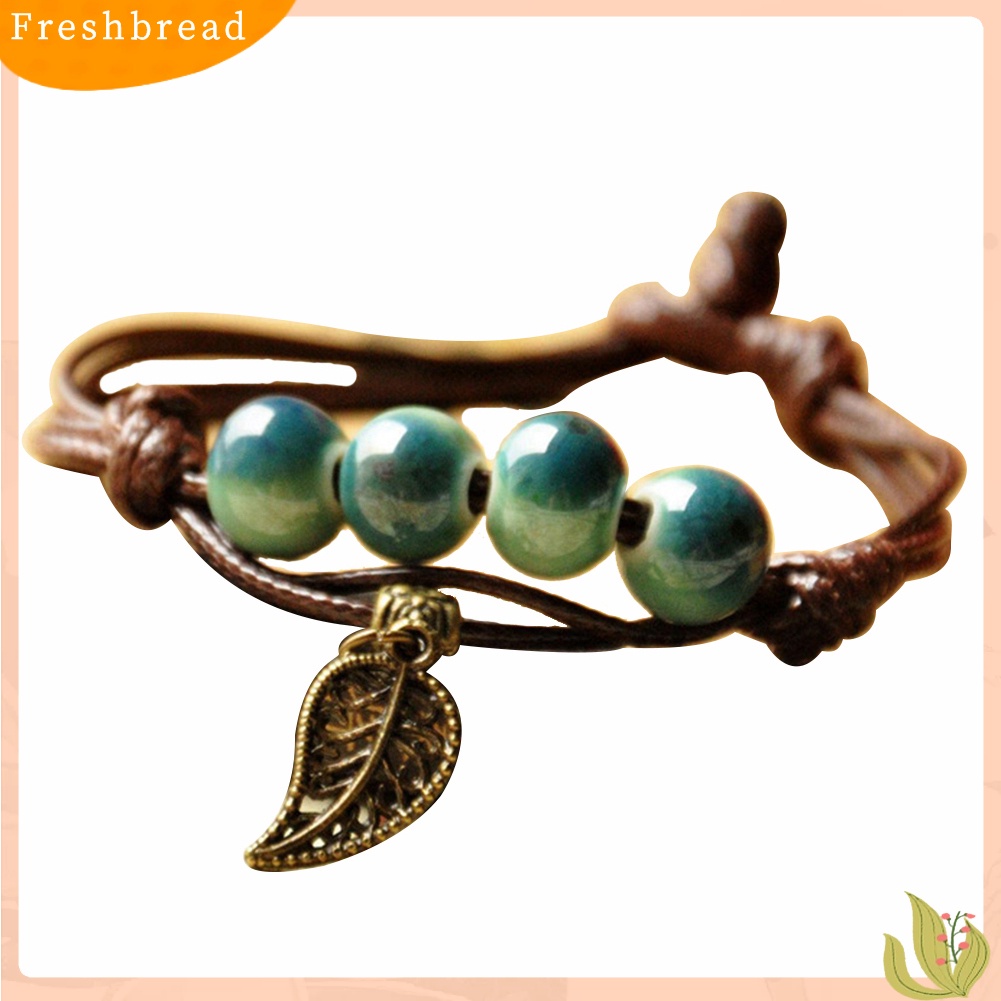 &lt; Freshbread &gt; Etnik Daun Kucing Pesona Keramik Manik-Manik Gelang Wanita Handwoven Perhiasan Hadiah