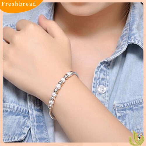 &lt; Freshbread &gt; Wanita Perak Berlapis Terbuka Tangan Manset Bangle 9manik Beruntung Gelang Perhiasan