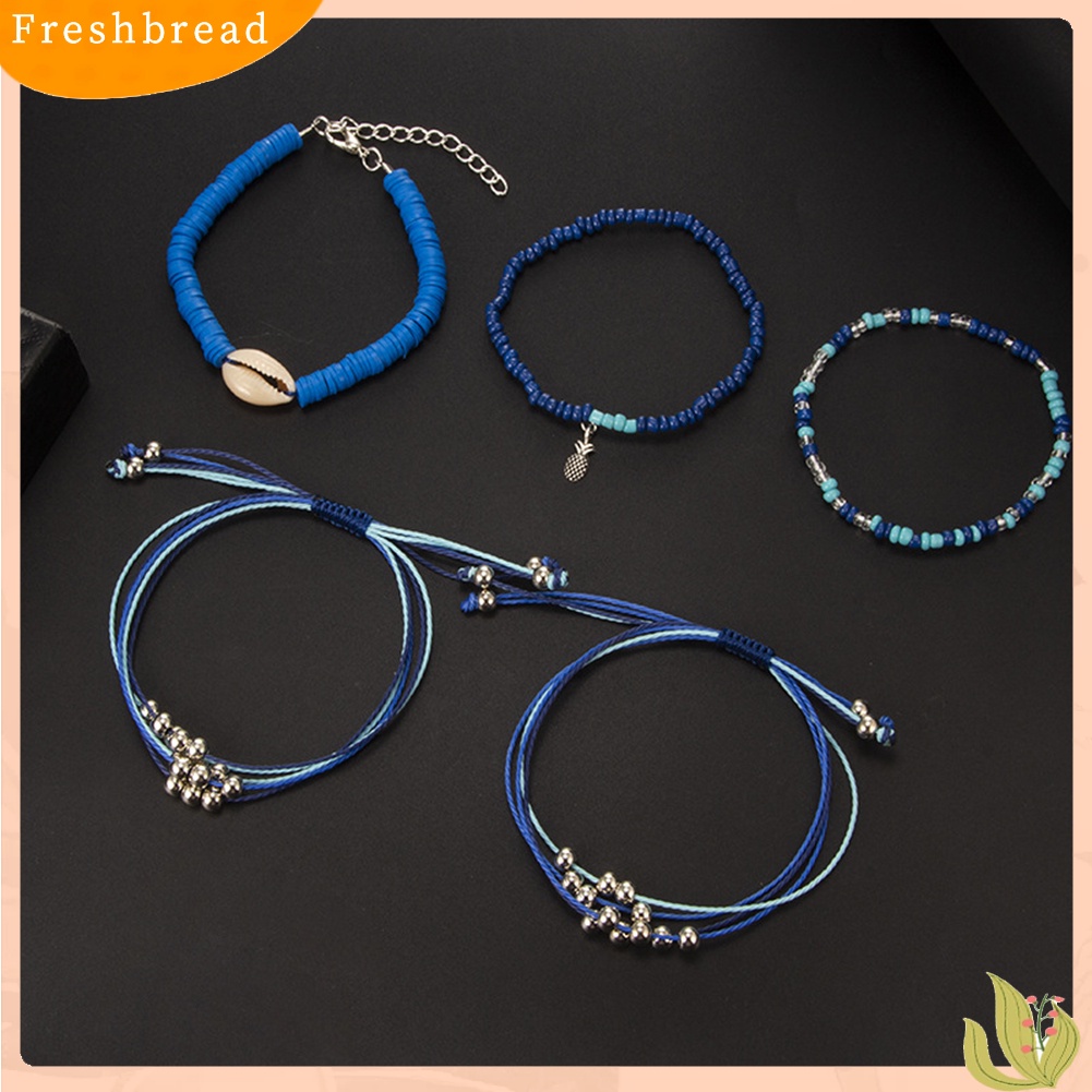 &lt; Freshbread &gt; 5Pcs/Set Boho Wanita Shell Nanas Pesona Manik-Manik Bangle Gelang Perhiasan Hadiah