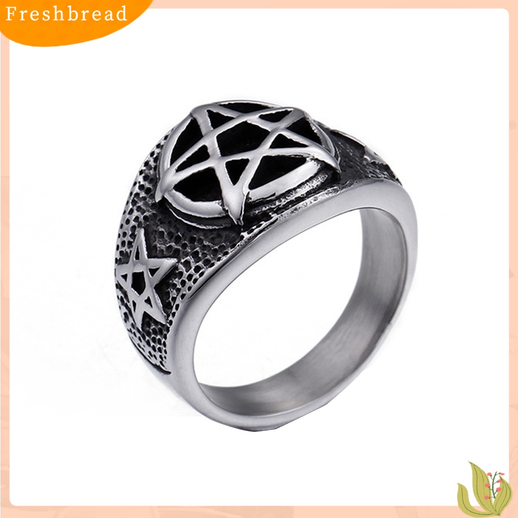 &lt; Freshbread &gt; Pria Baja Titanium Berujung Lima Bintang Telunjuk Jari Geometris Cincin Perhiasan Hadiah