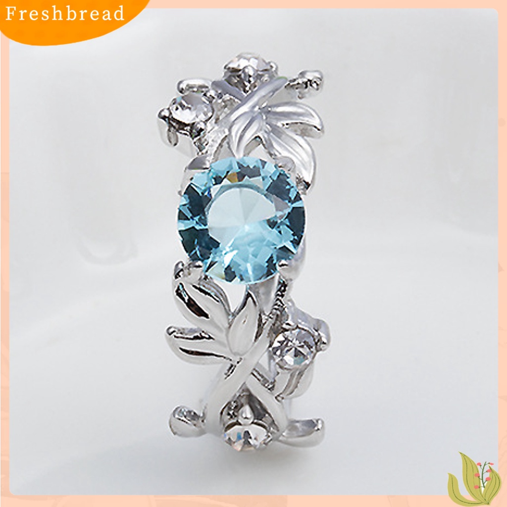 &lt; Freshbread &gt; Wanita Cincin Daun Berlian Imitasi Perhiasan Elegan Bright Luster Ring Untuk Pakaian Sehari-Hari