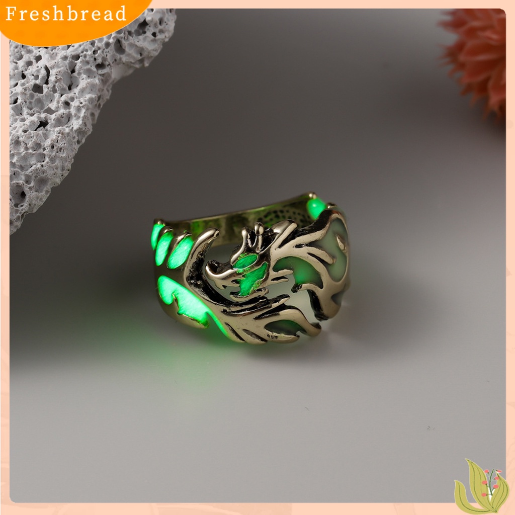 &lt; Freshbread &gt; Cincin Jari Glow in The Dark Adjustable Electroplating Ukiran Geometris Dekorasi Fashion Item Pria Bercahaya Naga Cincin Perhiasan Aksesori