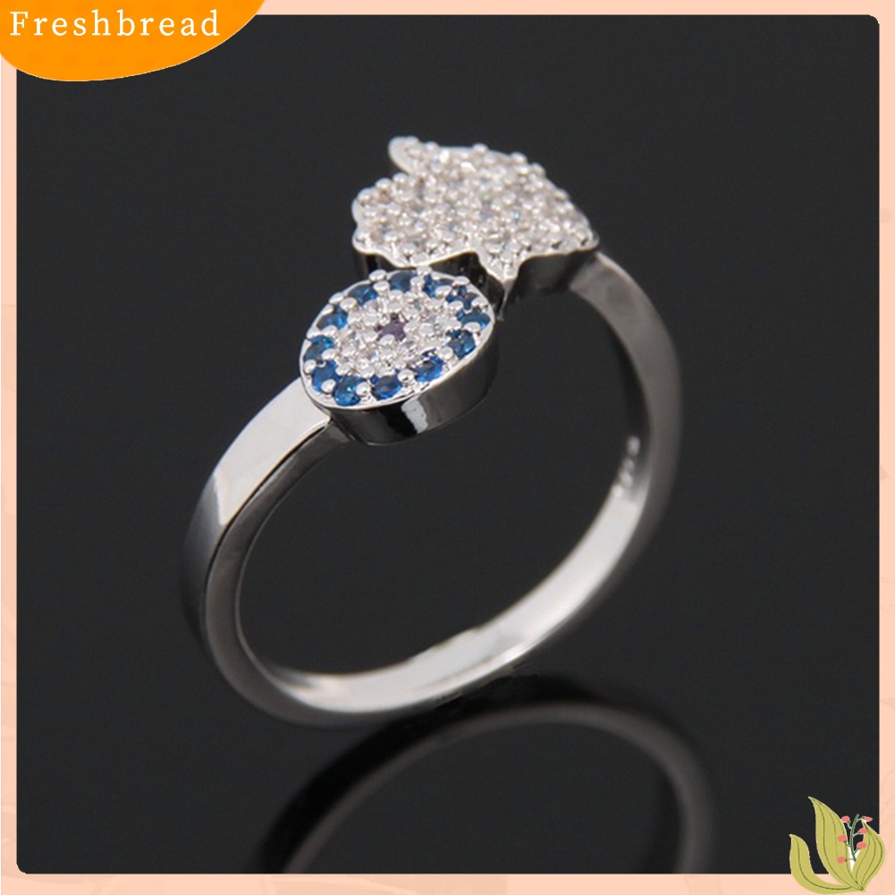 &lt; Freshbread &gt; Wanita Fashion Bunga Hamsa Tangan Berlian Imitasi Bertatahkan Jari Terbuka Cincin Perhiasan Hadiah