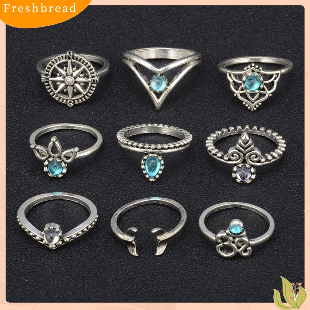 &lt; Freshbread &gt; 9Pcs Cincin Buku Jari Gaya Menarik Multi Gaya Mermaid Tail Midi Finger Knuckle Stacking Rings Set Untuk Club Party Banquet