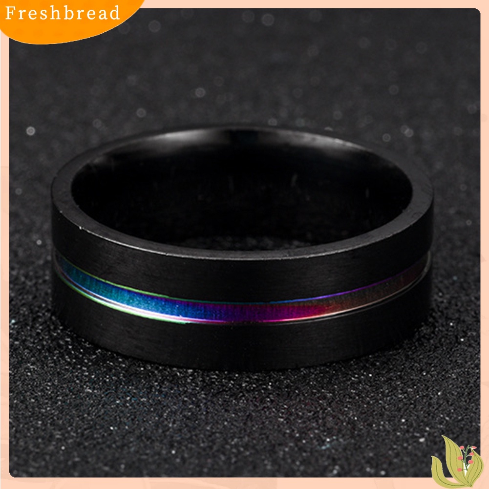 &lt; Freshbread &gt; Fashion Unisex Dua Warna Tipis Multicolor Line-Inside Band Finger Ring Jewelry