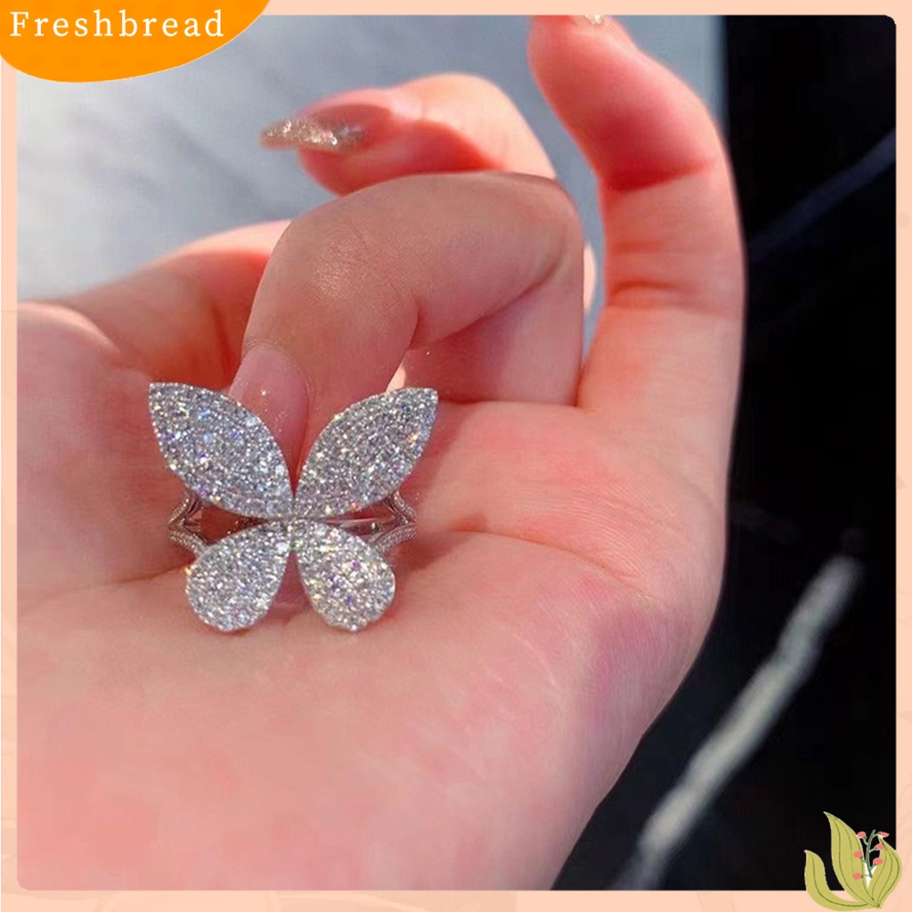 &lt; Freshbread &gt; Wanita Cincin Pembukaan Adjustable Bright Luster Mewah Penuh Berlian Imitasi Kupu-Kupu Cincin Perhiasan Aksesoris