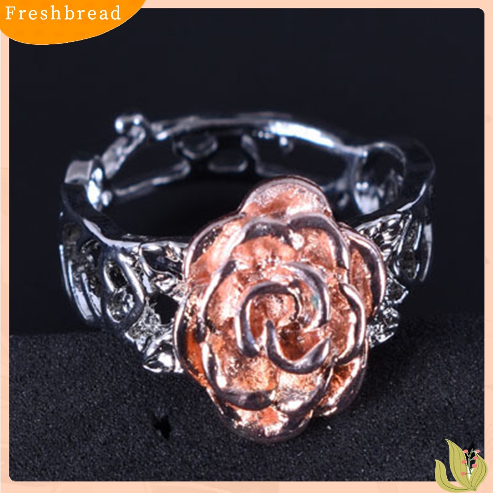 &lt; Freshbread &gt; Rose Decor Hollow Out Ring Untuk Wanita Hadiah Natal Pernikahan Statement Jewelry