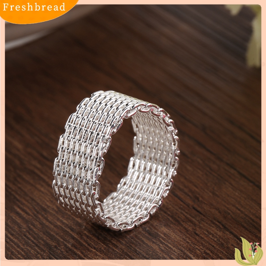 &lt; Freshbread &gt; Wanita Jaring Lebar Anyaman Jala Gaya Jari Cincin Perhiasan Berlapis Perak Charms Hadiah