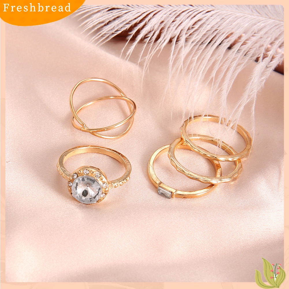 < Freshbread > 5Pcs/Set Fashion Wanita Cross Bulat Cubic Zirconia Jari Cincin Perhiasan Pesta