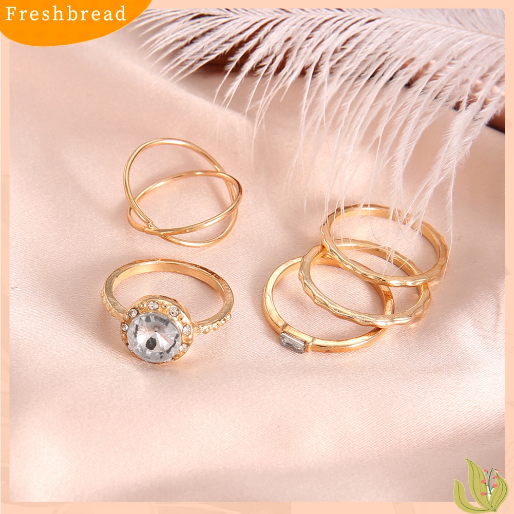 &lt; Freshbread &gt; 5Pcs/Set Fashion Wanita Cross Bulat Cubic Zirconia Jari Cincin Perhiasan Pesta