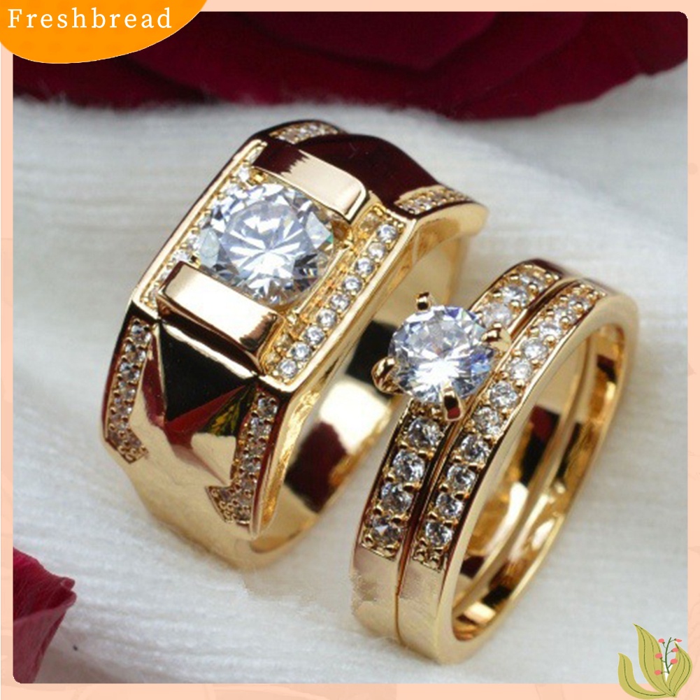&lt; Freshbread &gt; Fashion Berlian Imitasi Pria Wanita Pertunangan Pernikahan Cincin Pasangan Jari Perhiasan Hadiah