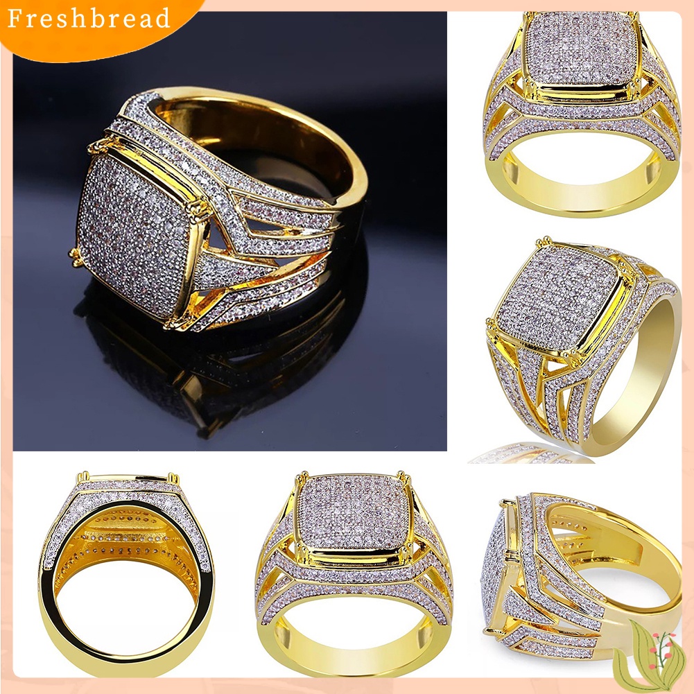 < Freshbread > Berlian Imitasi Mengkilap Perhiasan Pria Wanita Pertunangan Pernikahan Pengantin Pria Cincin