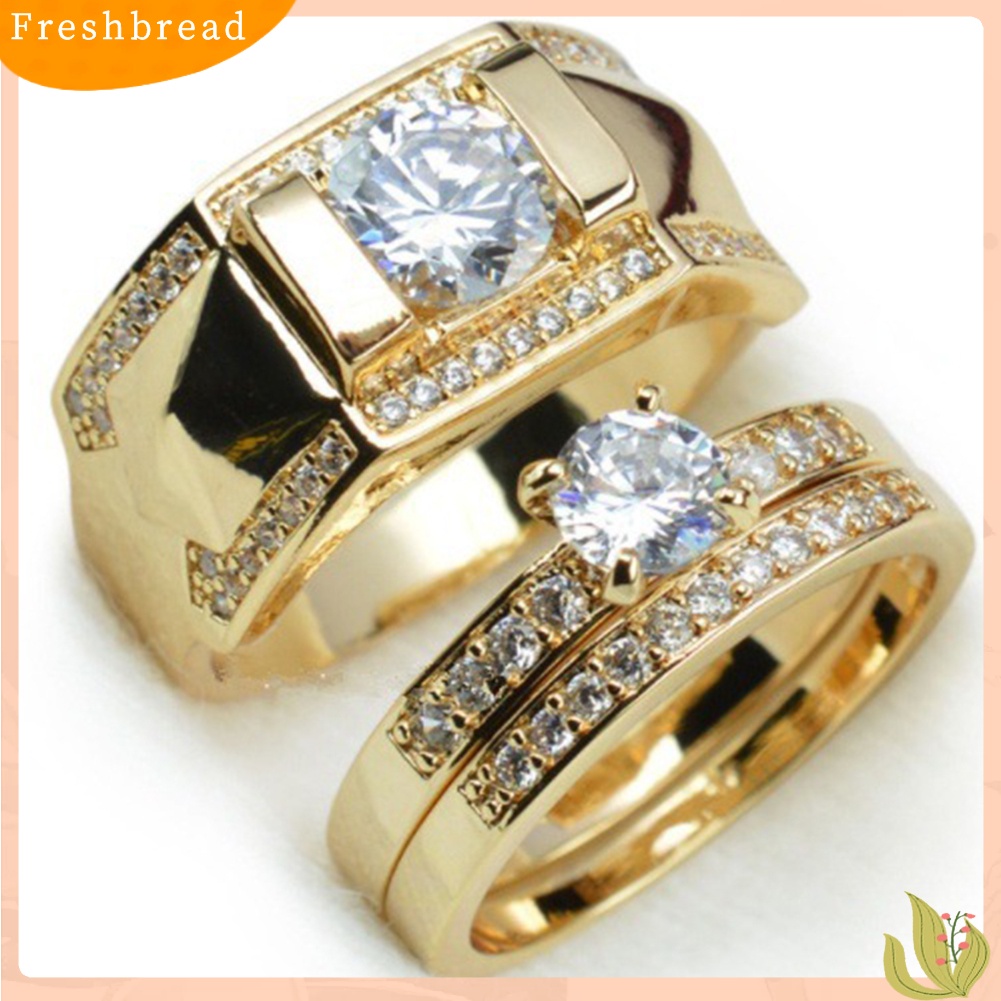 &lt; Freshbread &gt; Fashion Berlian Imitasi Pria Wanita Pertunangan Pernikahan Cincin Pasangan Jari Perhiasan Hadiah