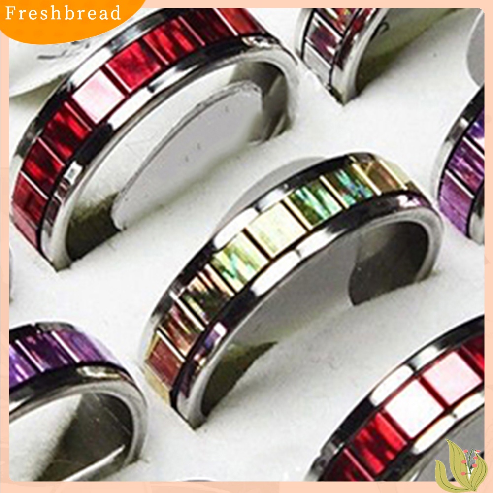 &lt; Freshbread &gt; 10pcs Perhiasan Pesta Pernikahan Fashion Pria Wanita Cincin Jari Stainless Steel