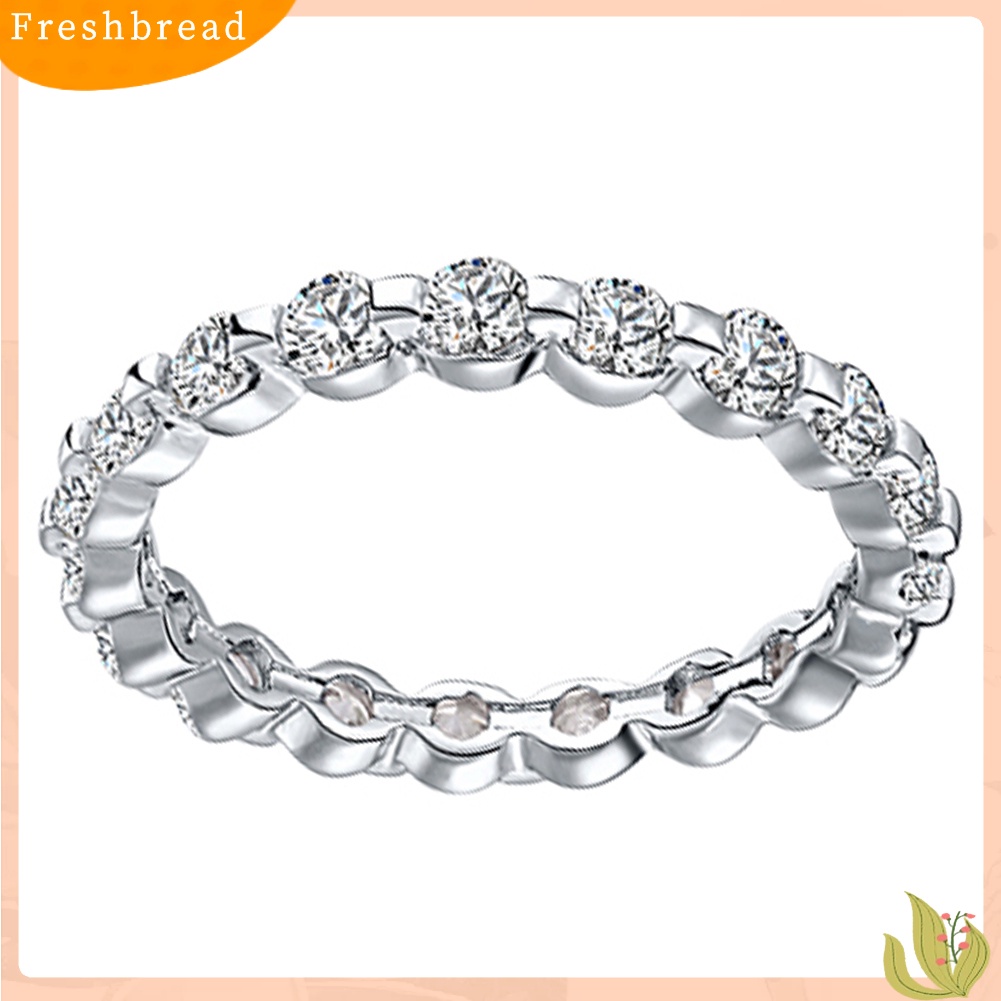 &lt; Freshbread &gt; Wanita Fashion Cubic Zirconia Berlian Imitasi Pesta Pertunangan Eternity Band Ring