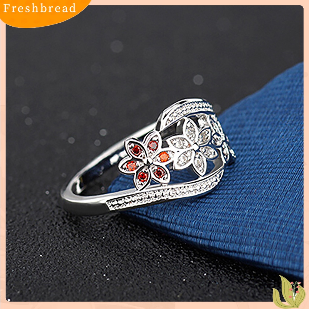 &lt; Freshbread &gt; Cincin Perak Berlapis Desain Bunga Cubic Zirconia Hias Shiny Fashion Women Ring Untuk Pernikahan