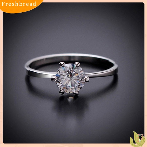 &lt; Freshbread &gt; Perhiasan Cincin Tunangan Kawin Zirkon Bulat Besar Berlapis Perak Wanita Mewah