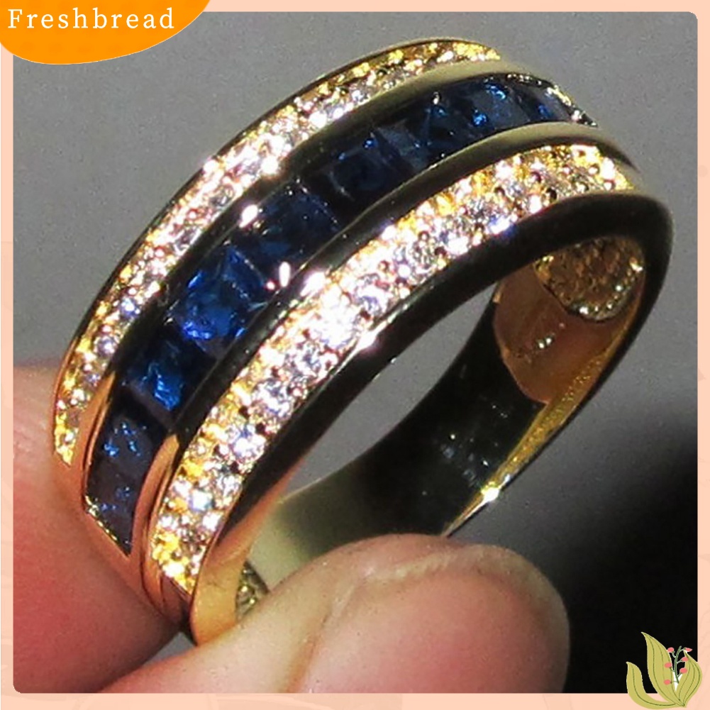 &lt; Freshbread &gt; Fashion Unisex Berlian Imitasi Mengkilap Bertatahkan Perhiasan Cincin Jari Pertunangan Pengantin