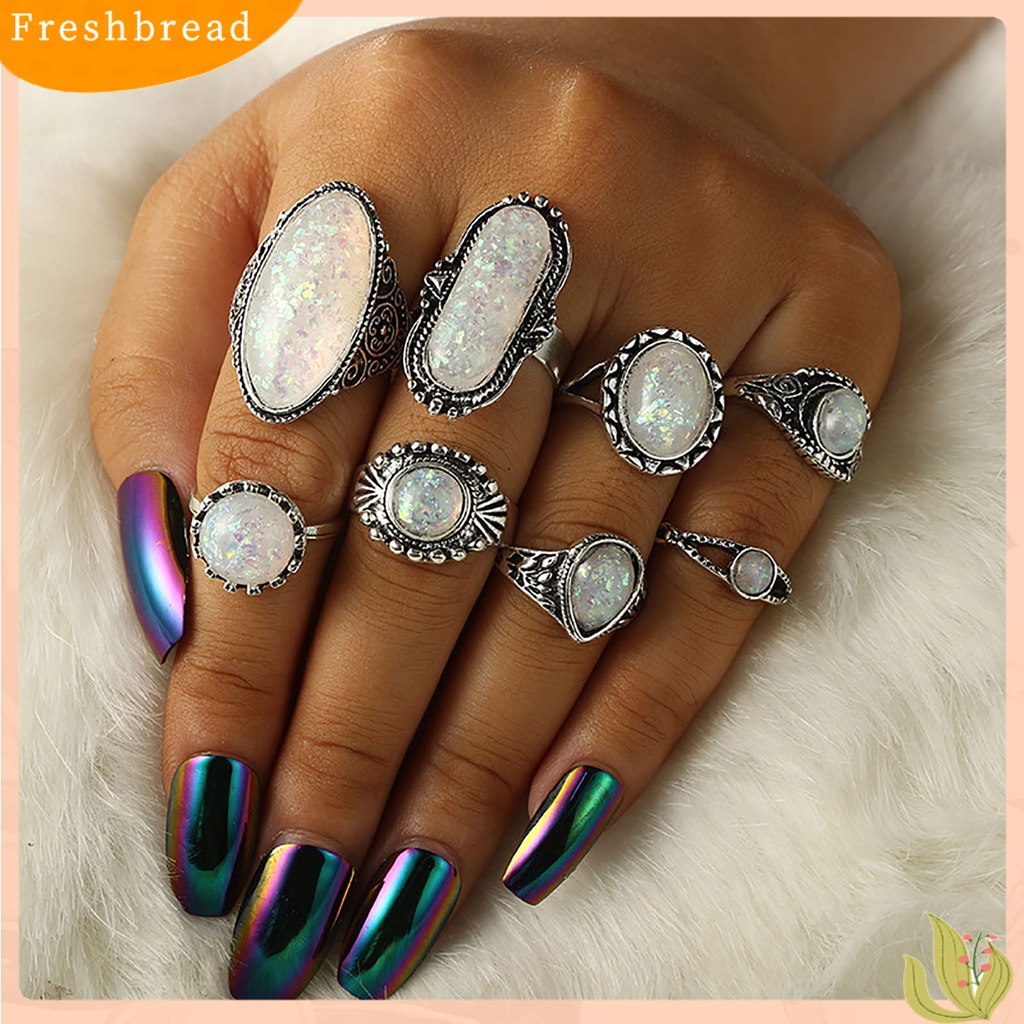 &lt; Freshbread &gt; 8Pcs/Set Cincin Jari Electroplating Desain Timbul Gaya Vintage Cincin Buku Jari Antik Peal Palsu Untuk Pacaran