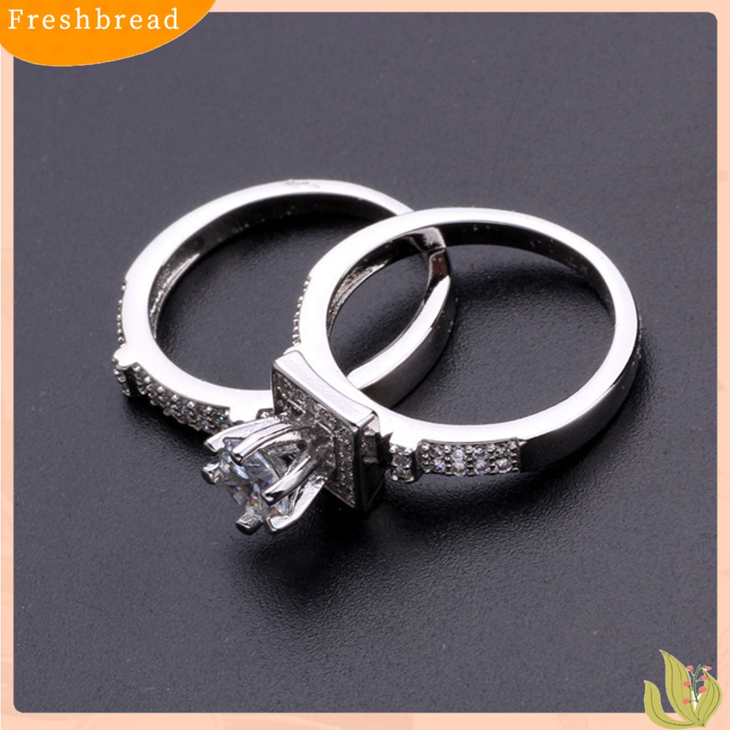 &lt; Freshbread &gt; 1pasang Cincin Couple Geometris Berlian Imitasi Perhiasan Cincin Kilau Terang Indah Untuk Pernikahan